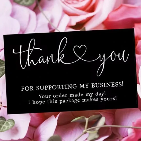 🖤BLACK🖤 "THANK YOU" FOR SUPPORTING MY BUSINESS! CARDS - 50PCS - 🌟NWT🌟 - Picture 1 of 11